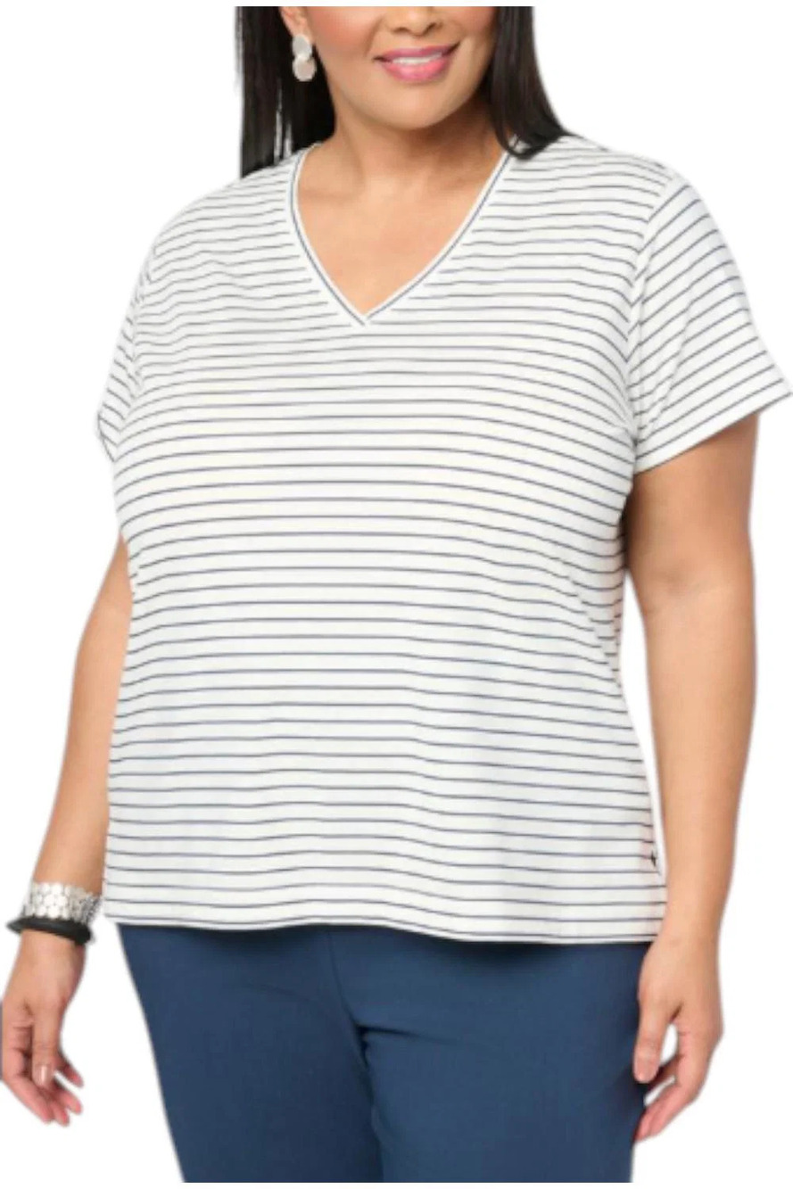 WynneLayers Women's Stripes Tee Midnight Blue Stripe - Regular